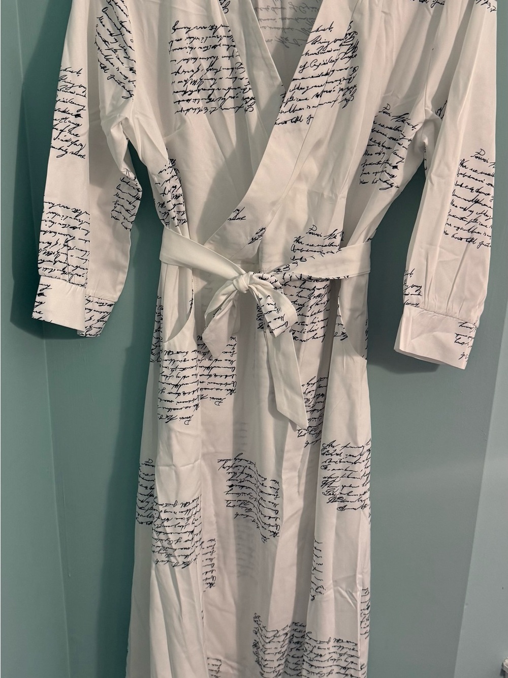 White Script-Print Wrap Maxi Dress